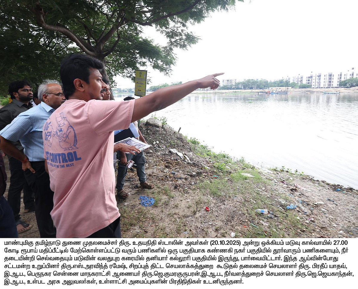 தொடங்கிய வடகிழக்கு பருவமழை... தென்சென்னை பகுதியில் துணை முதலமைச்சர் ஆய்வு!