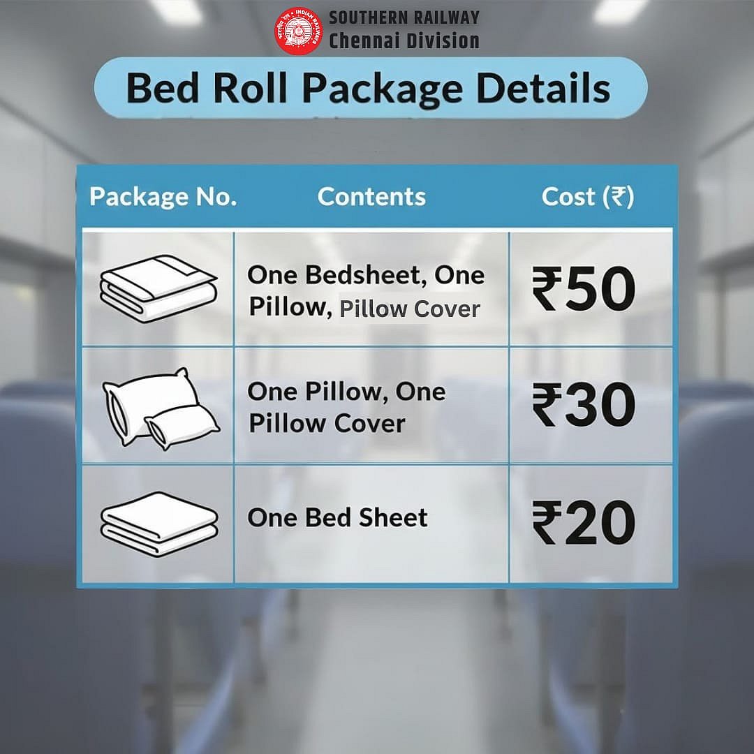 இரயில் பயணிகள் கவனத்திற்கு.. Sleeper கோச்சிலும் இனி தலையணை, போர்வை.. தெற்கு இரயில்வே முக்கிய அறிவிப்பு!