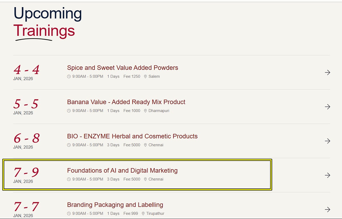 3 நாட்களுக்கு AI & Digital Marketing பயிற்சி... தமிழ்நாடு அரசின் அறிவிப்பின் விவரம் உள்ளே!