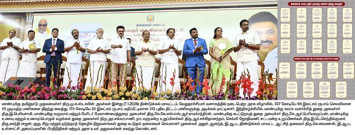 திண்டுக்கல் மாவட்டத்தில் 2,62,864 பயனாளிகளுக்கு நலத்திட்ட உதவிகள்: 212 புதிய திட்டப் பணிகளுக்கு அடிக்கல்!