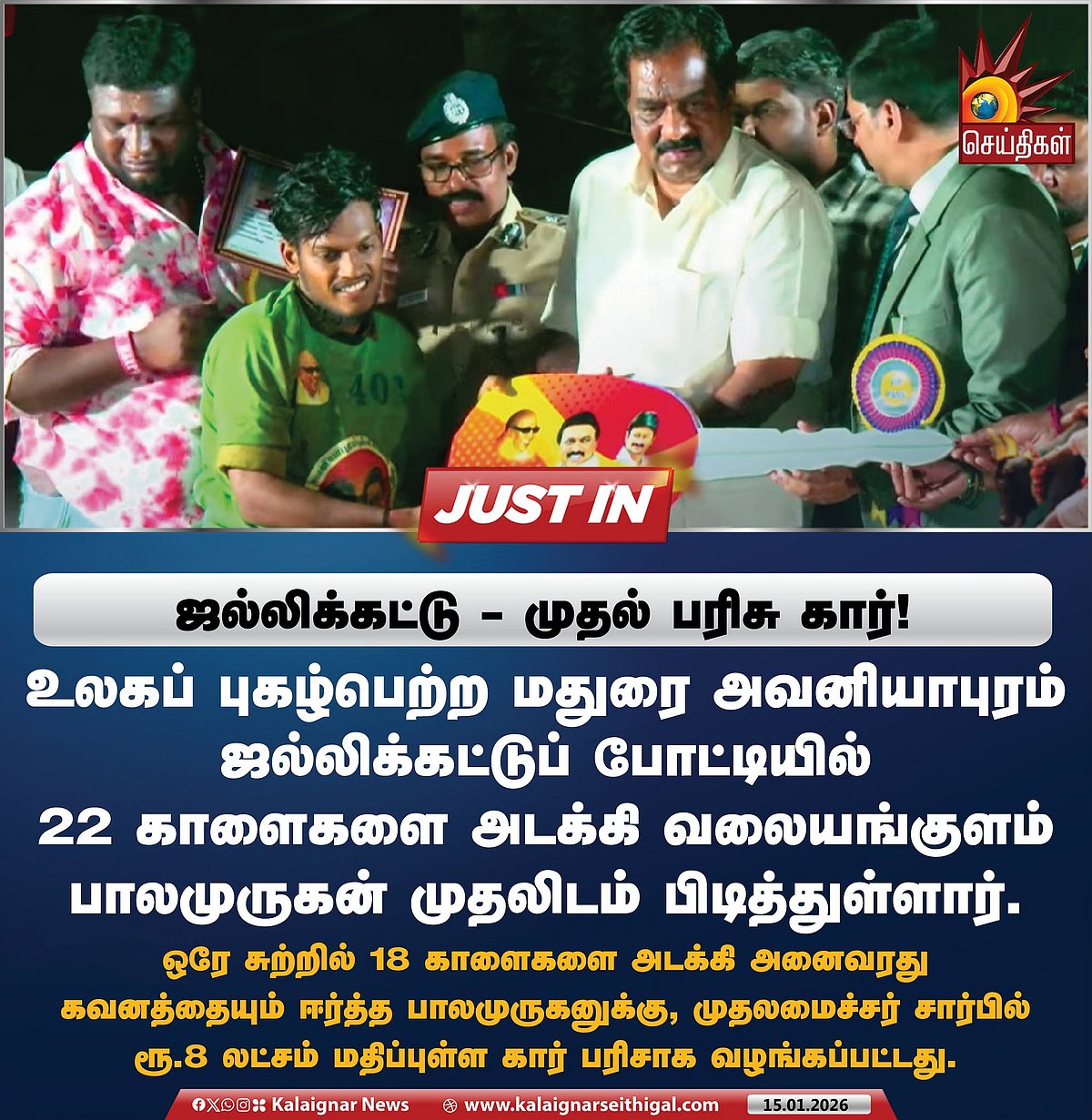 கோலகலமாக நடைபெற்ற அவனியாபுரம் ஜல்லிக்கட்டு... முதல் 3 பரிசுகளை வென்றது யார்? என்ன? - விவரம் உள்ளே!