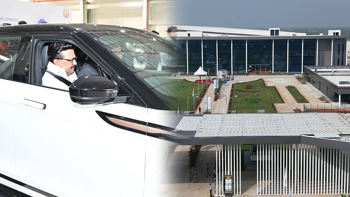 லேண்ட் ரோவர் ஓட்டிய முதல்வர் மு.க.ஸ்டாலின்! : இராணிப்பேட்டையில் டாடாவின்  நவீன வாகன உற்பத்தி ஆலை திறப்பு!