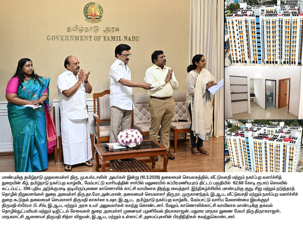 சுப்பிரமணியபுரத்தில் ரூ.62.68 கோடி 396 அடுக்குமாடி குடியிருப்புகள்... திறந்து வைத்தார் முதலமைச்சர்!