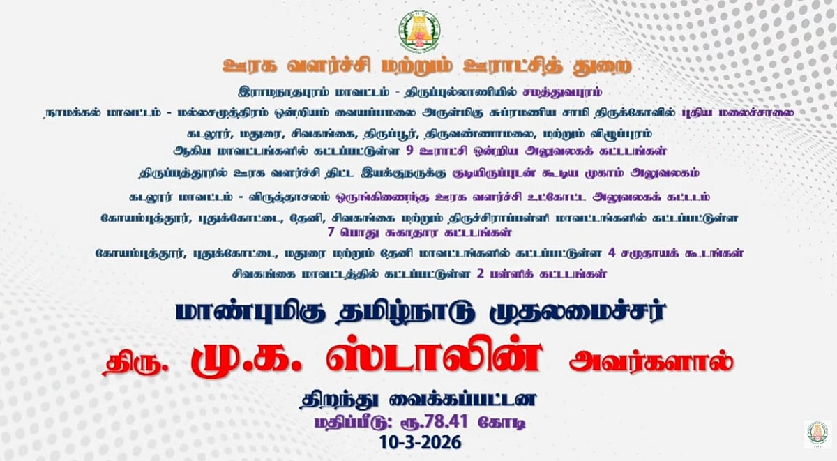 ரூ.78.41 கோடி... 13 மாவட்டங்களில் 26 முடிவுற்ற திட்டப்பணிகள்... திறந்து வைத்த முதலமைச்சர் !