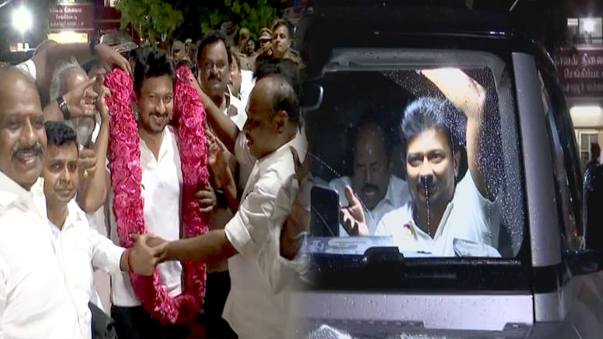 உதயநிதி ஸ்டாலின் விடுவிப்பு... தஞ்சையில் ஆரவாரத்துடன் வரவேற்பு அளித்த தொண்டர்கள் !