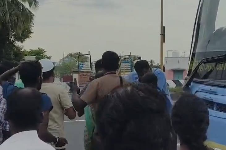 “ஏ.. நிறுத்து...” - அரசுப்பேருந்தை வழிமறித்து ஓட்டுநரை தாக்கிய தவெக-வினர்.. மதுபோதையில் அட்ராசிட்டி! 