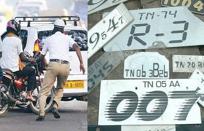 Vehicles booked for number plate violations