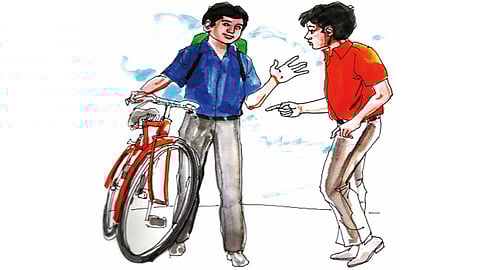 two boys with cycle
