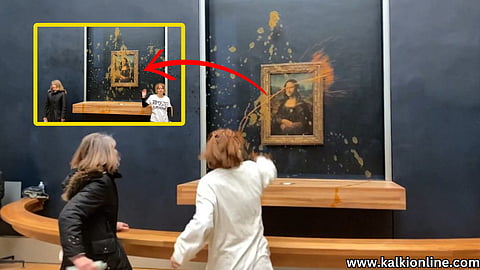 Protesters poured soup over the Mona Lisa painting.