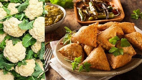 Tasty cylindrical popcorn-cauliflower samosa