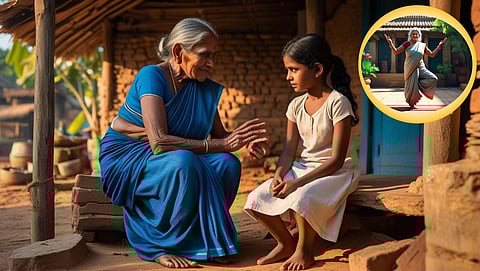 Grandmother Talking about yoga asanas to her grand daughter