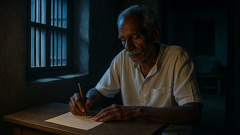 Old man writing letter  