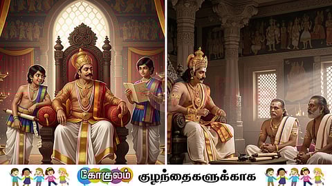 king on throne with his sons