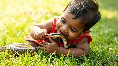 indian baby biting snake