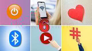 power button, Wi-Fi, heart, blue tooth, play button, hastag
