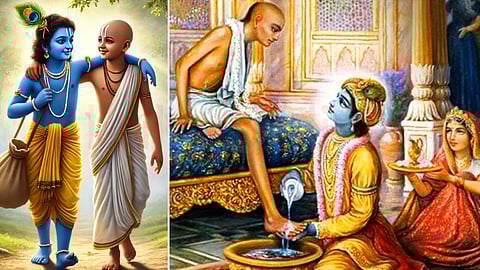 lord Krishna washed his friend Sudama's feet in the palace
