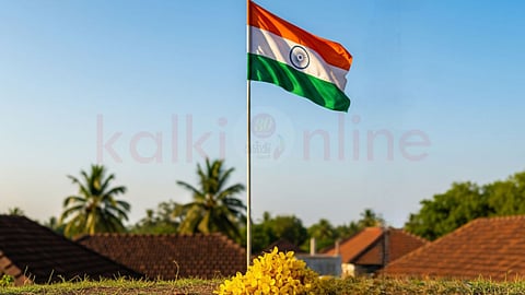 yellow ponnarali flowers lies beneath Indian national flag