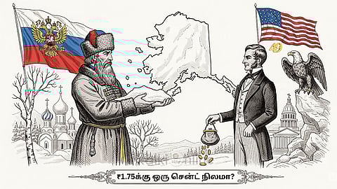 A Russian handing over a snow-covered landmass of Alaska to an American 