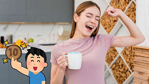 A woman yawning 