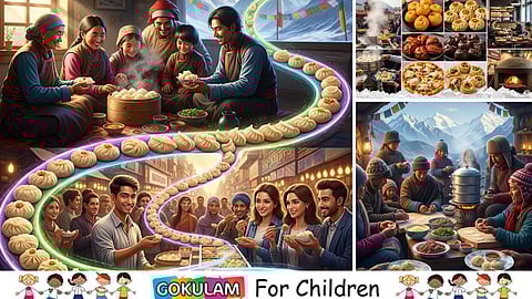 Family and friends enjoys momos 