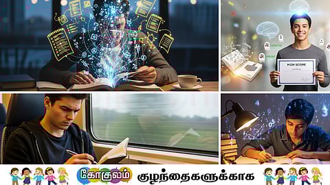 Student intensely studying