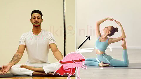 a man doing Meditation and a woman doing yoga