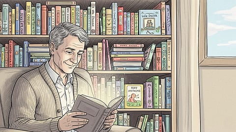 A writer Reading a book at the library 