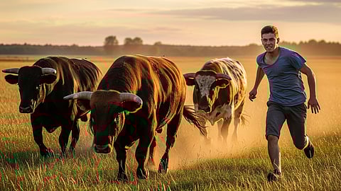 A man and a three bull story