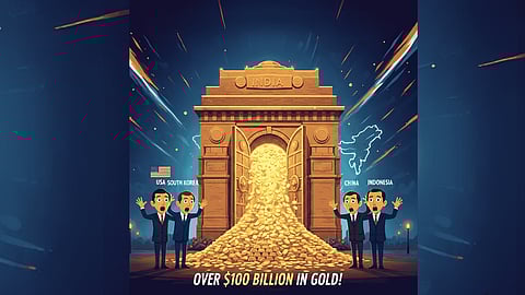 India Gate overflowing with gold, leaders amazed.
