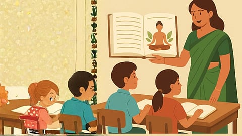 Teacher explains Ayurveda to students in classroom
