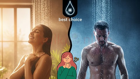 a woman bath in hot water and a man bath in cold water