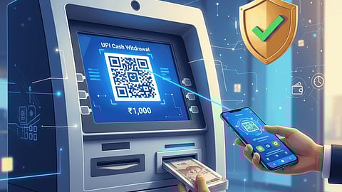 Person scans QR code at ATM for cardless cash