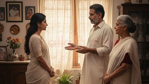 three people speaking in the home