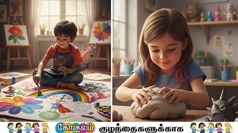 children painting something and make clay art