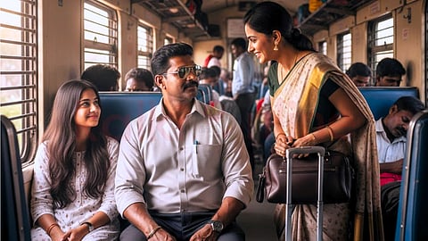 Father and Daughter travel in train