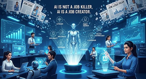 Humans and AI working together as new tech jobs emerge