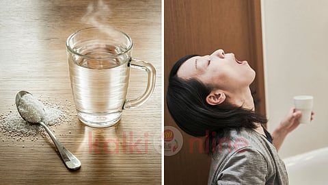 Salt water and a women gargling