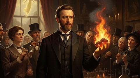 Daniel Dunglas Home holds a burning coal in his hand.