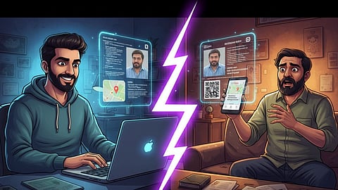 Man uses laptop; scammer reacts to tracking