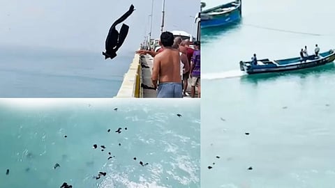Devotees throw Clothes in Pamban sea