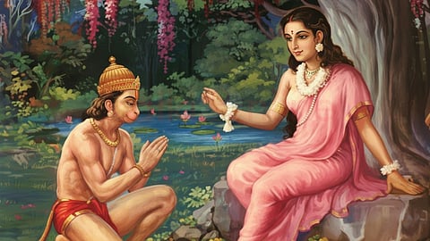 Hanuman and Seetha in Sundara kandam