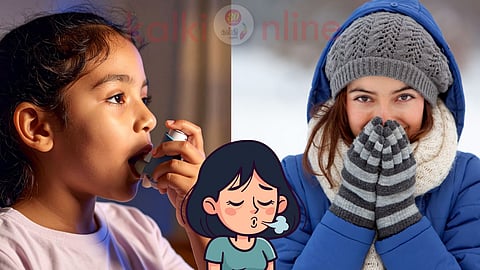 A girl with a respiratory problem and Winter season