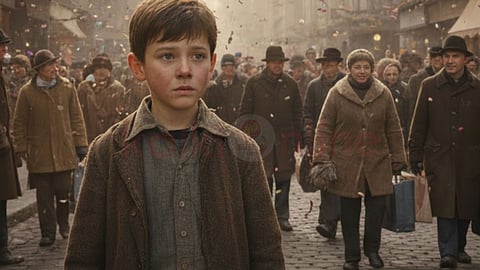 a boy standing with sad