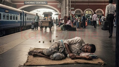 Man sleeping in the railway station
