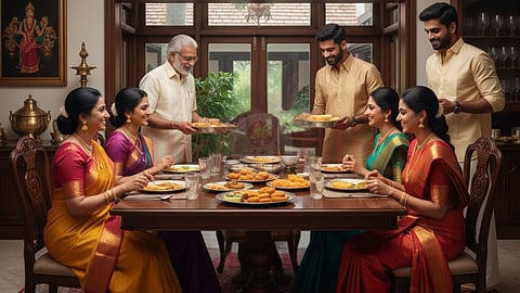 Family in the dining table