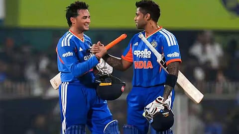 Abhishek Sharma and Suryakumar Yadav celebrate winning