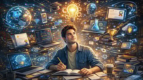 a young man learning