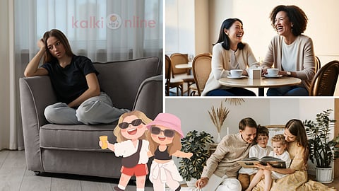 Stressed women and a women spending time with family and friends