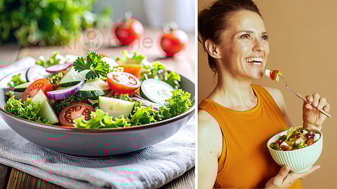Salad and a women eating salad