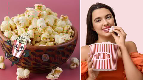 Popcorn and a girl eating popcorn